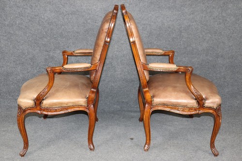 Fantastic Pair Brown Vintage French Louis XV Carved Oak Armchairs Circa 1920 - Picture 7 of 17