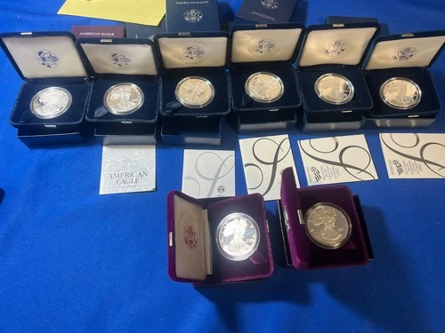 American Silver Eagle Proof 8-Coin Lot — 1987–2008 — 8 Troy Oz .999 Silver S354