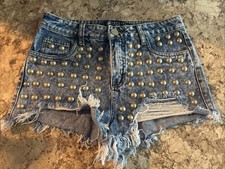 Vintage Y2K Boom Jeans Denim Studded Distress Denim Jean Shorts High Rise Size 9