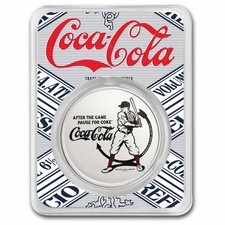 Coca-Cola® Vintage Batter Up 1 oz Silver Colorized Round in TEP-Pre-Sale