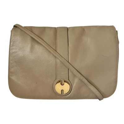 Authentic HALSTON Vintage Beige Leather Flap Convertible Clutch Shoulder Bag GUC