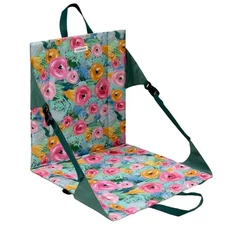 Portable Stadium Seat Cushion with Backrest Padded Seat Green Floral