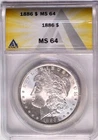 1886 MORGAN SILVER DOLLAR ANACS CERTIFIED MS64!