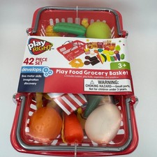 Play Right Play Food Grocery Basket 42 Piece Set Red Plastic Basket Ages 3