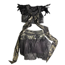Tenth House Black Reptile Snakeskin Feathers Dance Costume Crop Top  Skirt Set