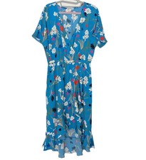 J Crew Mercantile Floral Wrap Midi Dress Blue Ruffle Hem Size Small