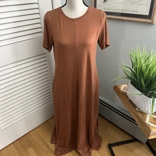Eileen Fisher Dress Womens Small Petite Brown Maxi Shift Jersey Knit Lagenook