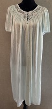 Vintage Vanity Fair Robe Made In USA Button Front Nylon Lace Blue Large