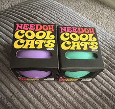 Schylling NeeDoh Cool Cats Tactile Squeeze Toy 2 Pack Purple  Green BOTH CATS 