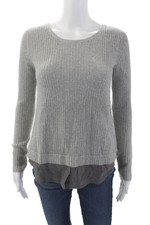 Joie Womens Wool Crew Neck Twofer Long Sleeve Sweater Top Gray Size XXS