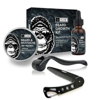 uLab Ultimate Gorilla Bartwachstumsset mit Derma Roller, 4 Stück (1er Pack) 