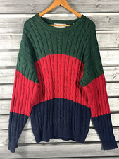 John Ashford Sweater Mens XL Cable Knit Colorblock Pullover Golf Vintage 90s