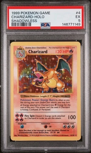 1999 Pokemon Charizard Shadowless Holo #4 Graded PSA 5 EX Base Set WOTC