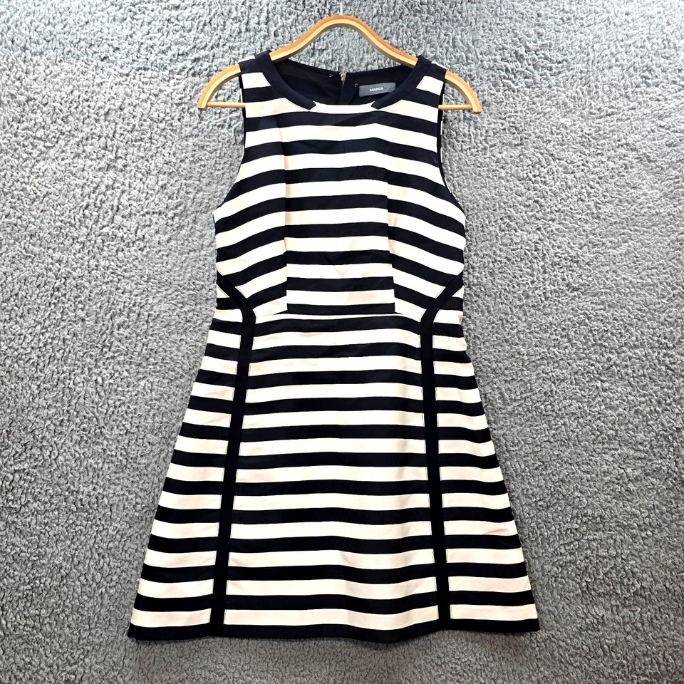 Marcs Womens A-line Dress Size 12 Black Cream Stripe Sleeveless Round Neck