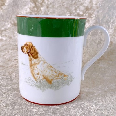 HERMES プレートとマグカップ  English setter Vintage Hermes Paris Mug Cup English Setter Dog Green Porcelain