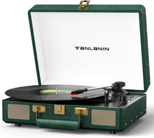 Vintage 3-Speed Bluetooth Record Player, Portable Suitcase Turntable with Built-