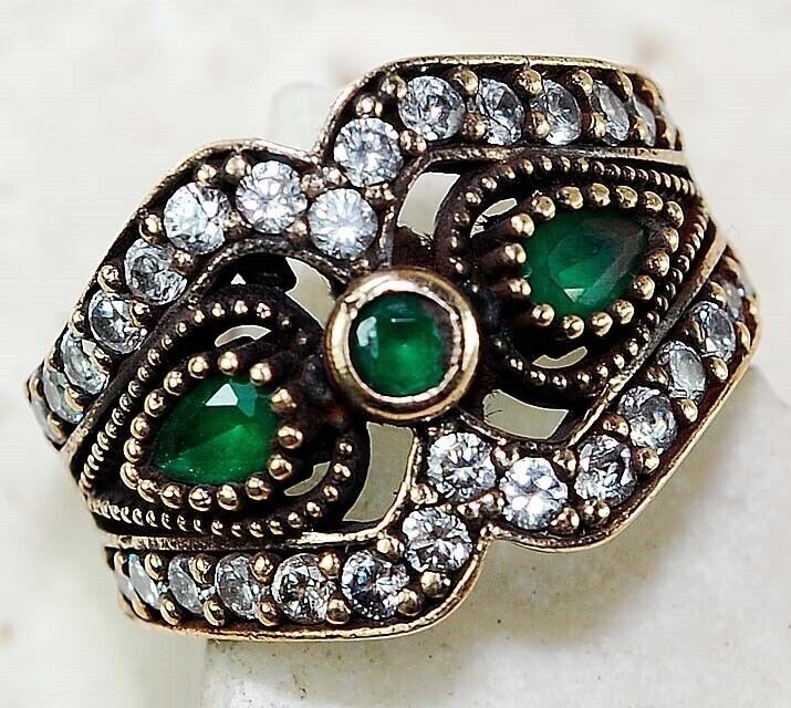 Ottoman 2CT Heat Treated Green Tourmaline 925 Sterling Silver Ring Sz 7 Z1-5