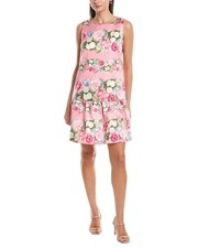 Anne Klein Boatneck Flounced Printed Mikado Shift Dress Women's