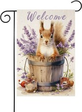 Summer Garden Flag Squirrel Welcome Lavender 12x18 Inch Double Sided Yard Flag F