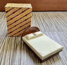 Concord Miniatures Art Deco Walnut Wood Bed w/ Mattress & 2 Pillows