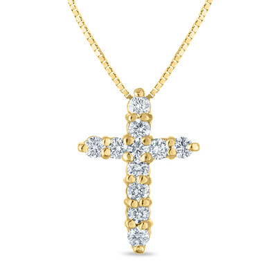 Lab Grown Diamond Cross Necklace in 10K Solid Yellow Gold (0.25CTW) w/Box Chain