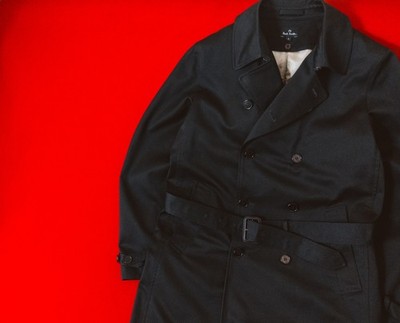 PAUL SMITH Men Black Cotton Double Breasted Coat Size L / 50 Wool Lining Trench