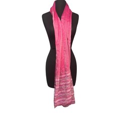 Sheer Chiffon Pink Striped Womens Scarf Shiny Lightweight Bead Embellishment