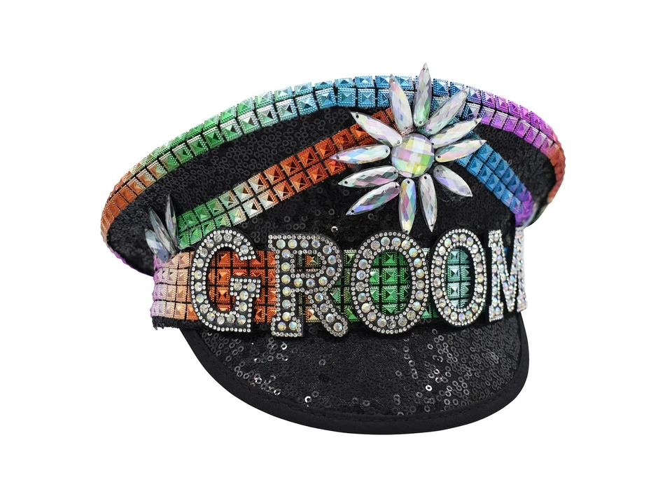 Chapéu noivo capitão militar orgulho gay arco-íris festival casamento solteiro - Imagem 4 de 4