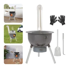 Wood Stove Portable Camping Wood Burning Stove with Chimney Pipe BBQ Stove
