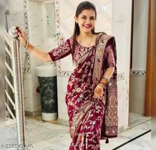 Women's Banarasi Jacquard Soft Kanjeevaram Saree With Unstitched Blouse Piece