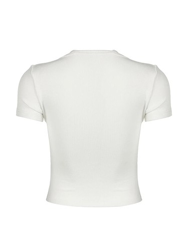 Neck Trim Cute T-Shirt Women Button Up Slim Short Sleeve Tees - Foto 2 di 15