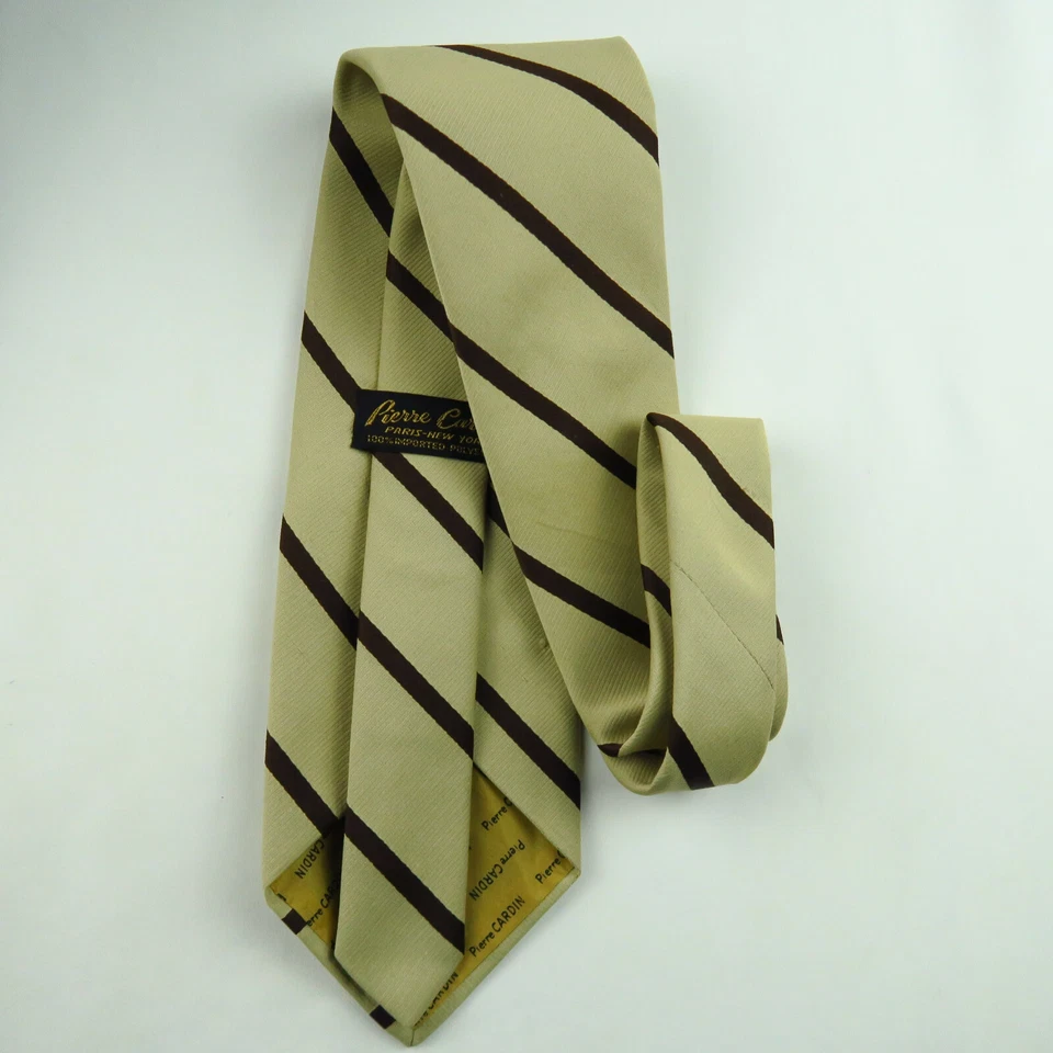 Corbata de Colección Pierre Cardin 100% Poliéster 4" Ancho Beige Tostado Rayas Años 70 60 Foto 4 de 4