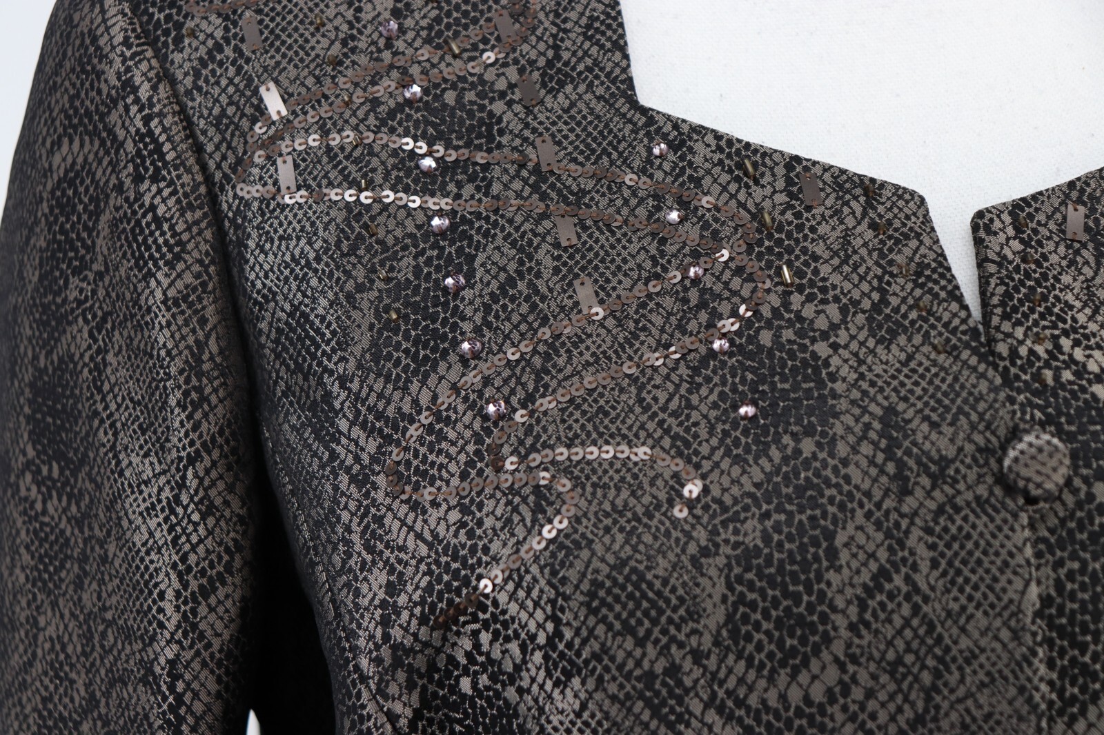 John Meyer Suit Women Size 16 Beaded Sequin Jacket Skirt Brown Animal Career New