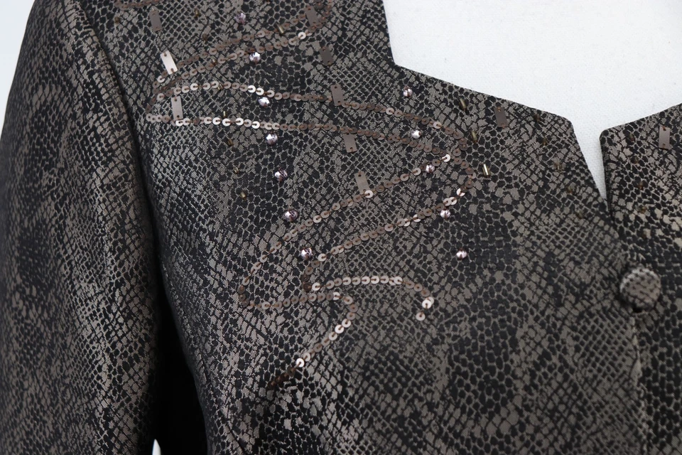 John Meyer Suit Women Size 16 Beaded Sequin Jacket Skirt Brown Animal Career New - Image 3 of 4