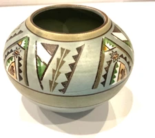 Vintage ceramic pottery with Matt and raised enamel native indian design