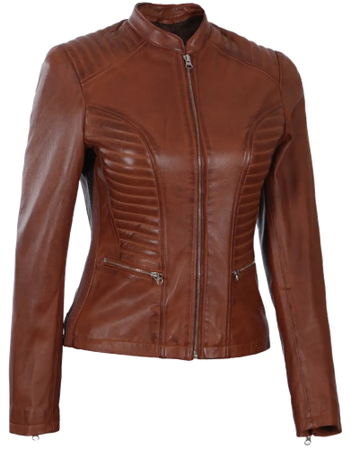 ZM Amy Women Brown Real Sheep Leather Jacket Lambskin