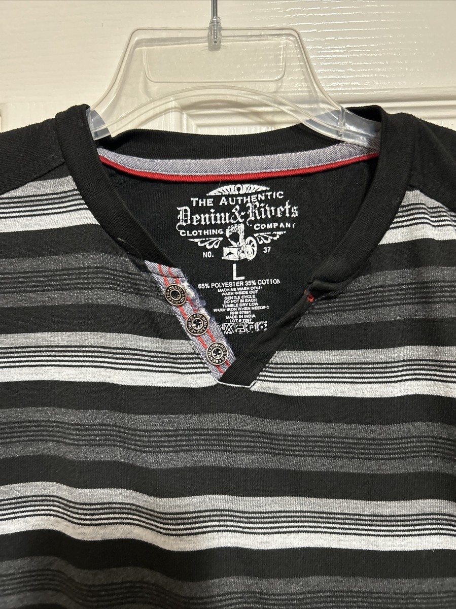 NWT The Authentic Denim & Rivets Clothing Black/Gray V Neck Shirt