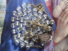 Late 1800s Antique Vermeil Crystal Glass Beads Rosary-St Miraculous Medal/Caps
