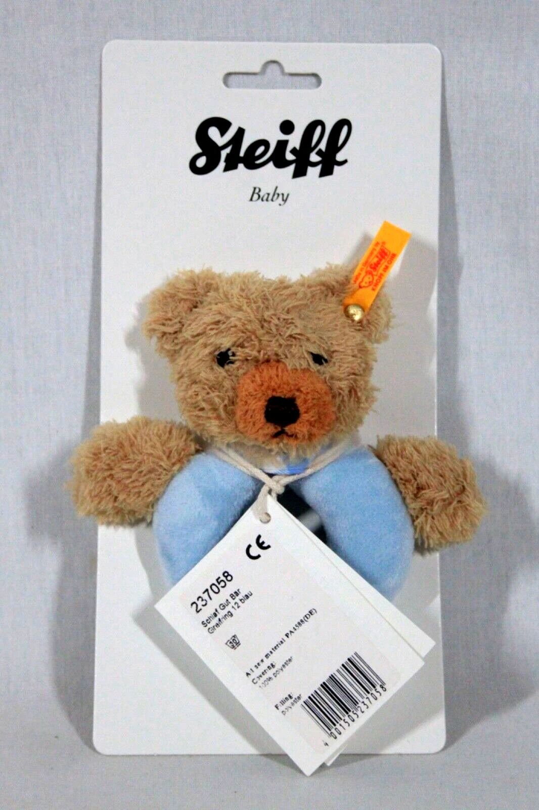 RARE! STEIFF ORIGINAL BEAR BABY BLUE SAFE TEETHING RING W/ RATTLE NEW ON CARD