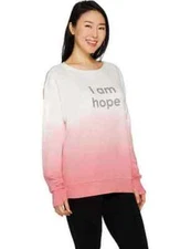 Peace Love World Pink Ombre I Am Hope Sweatshirt Fleece Knit Top New Cancer