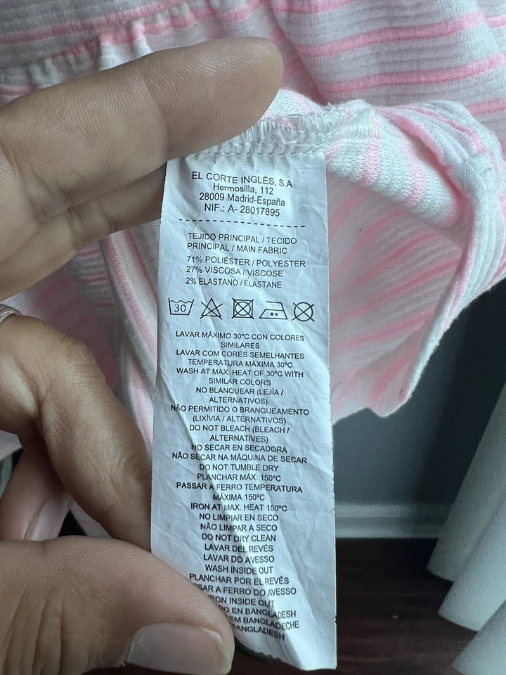 Vestido Colección Niños Niñas Talla Mediana (9/10) 140cm Rosa Blanco Rayas  Foto 3 de 4