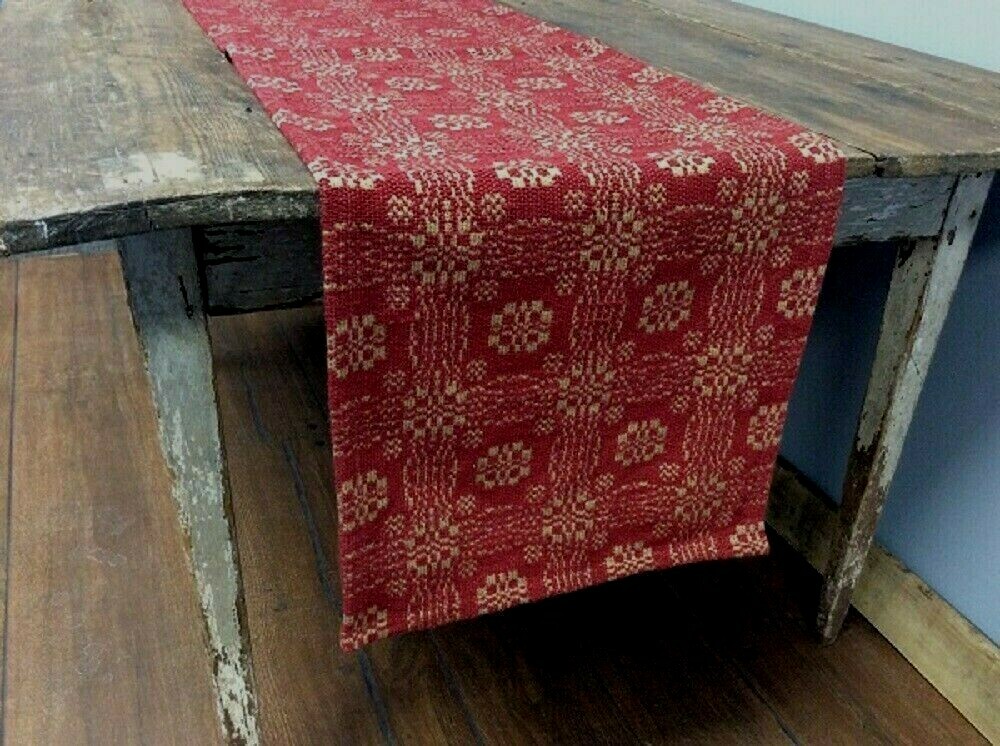 NEW Primitive RED TAN WOVEN TABLE RUNNER 32" x 14" GETTYSBURG Farmhouse Rustic eBay