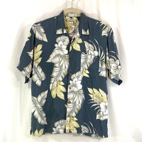 Camisa de campamento TOMMY BAHAMA 100 % seda para hombre M salvia y marfil hojas tropicales flores - Imagen 9 de 14