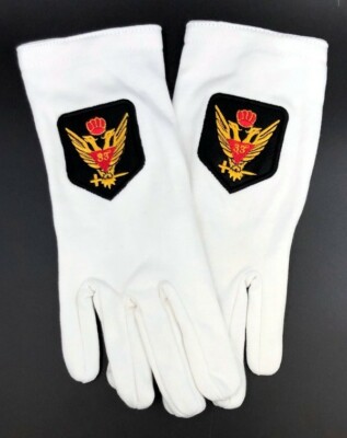 Cotton Gloves with 33rd Degree Eagle Emblem - Wings Up (33WU-GLC)