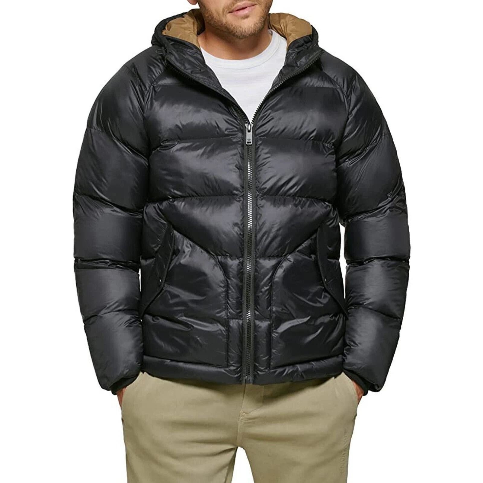 NEW Dockers Recycled Quilted Hooded Puffer Jacket Black Men's Size Small S