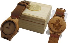RAF ROYAL AIR FORCE Crest Wooden Wrist Watch Luxury Leather Crested Military