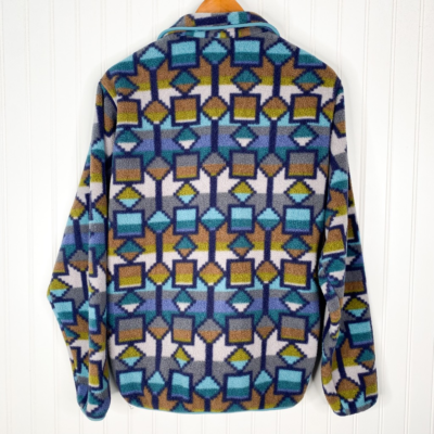Patagonia Mens synchilla Fleece pullover Blue Geometric 1/4 Snap