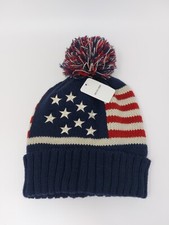 Stars Stripes USA Winter Knit Beanie Hat Cap Pom NWT