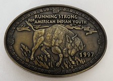 Running Strong For American Indian Youth Belt Buckle Brass Oval 1997 Western