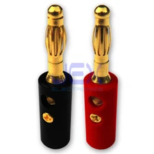 4mm Banana Plug Connector Black/Red Negative/Positive upto 12ga Gold Plated
